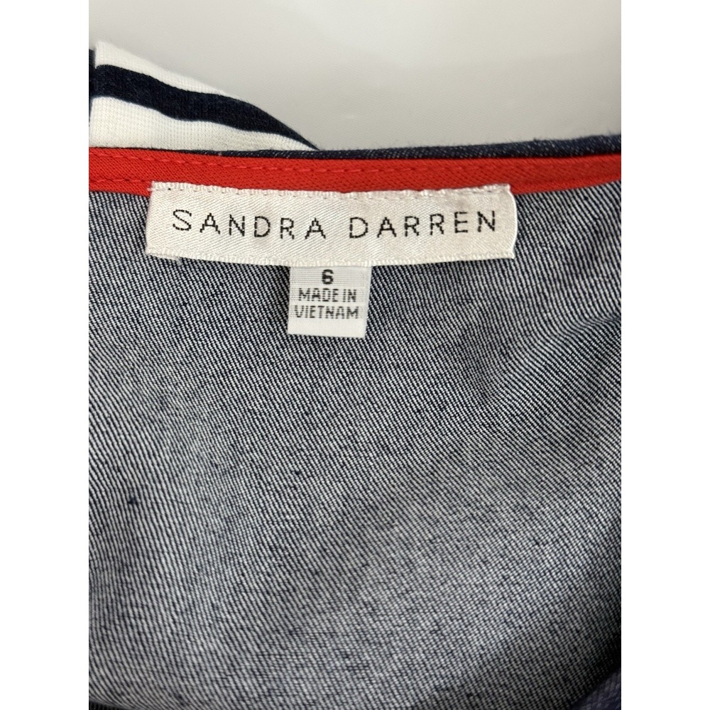 Sandra Darren Womens Size 6 White & Navy 3/4 Sleeve Striped Shift Dress - Picture 3 of 9